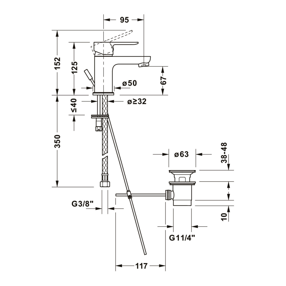 Duravit Waschtisch-Einhebelmischer S Fresh + -Flow D-Code m ZugstAblGar, c, A 95mm, Keramikmisch.
