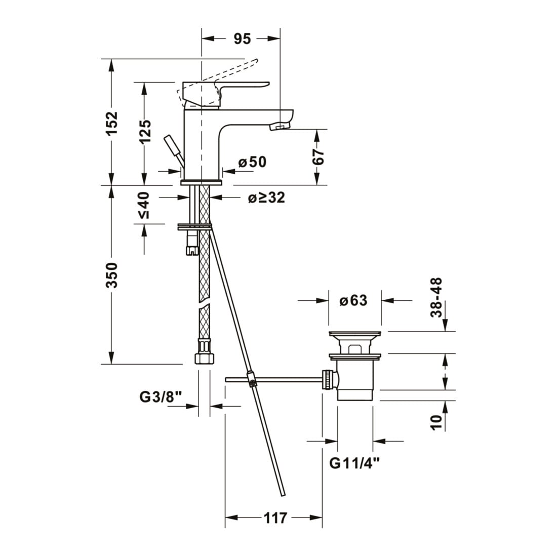 Duravit Waschtisch-Einhebelmischer S Fresh + -Flow D-Code m ZugstAblGar, s m, A 95mm, Keramik