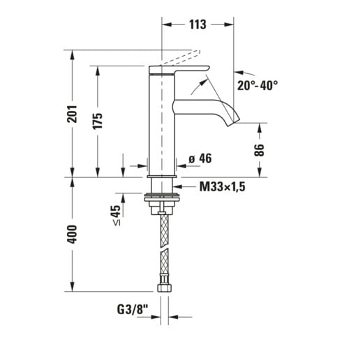 Duravit Waschtisch-Einhebelmischer S FreshStart + -Flow C.1 Ausl. 113mm, o. Zugst.Abl.Gar., sw matt