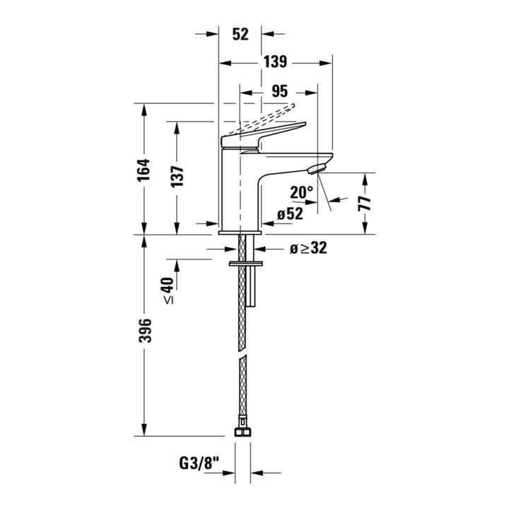 Duravit Waschtisch-Einhebelmischer S Wave Ausl. 95mm, o. Zugst.Abl.Gar., bron geb.