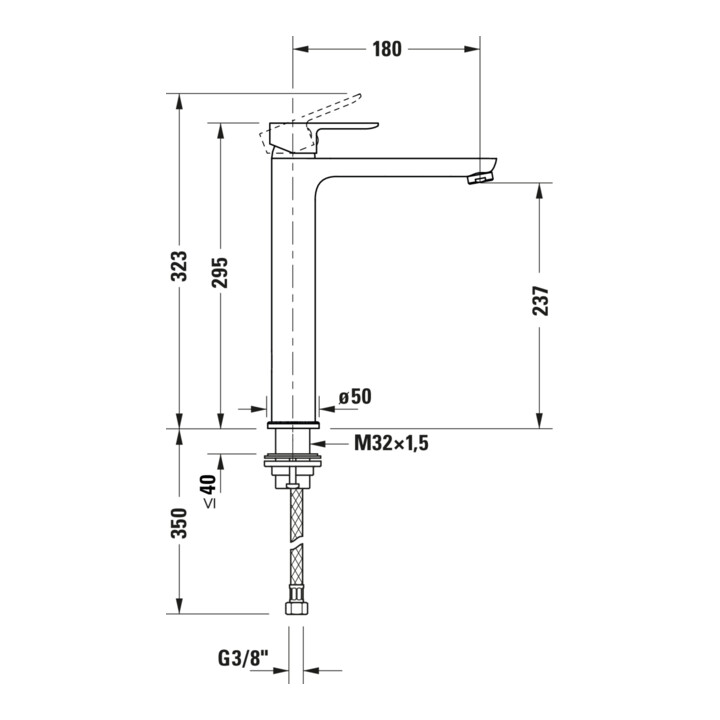 Duravit Waschtisch-Einhebelmischer XL Fresh + -Flow D-Code Ausladung 180mm, chrom