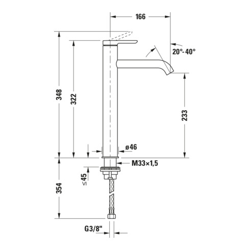 Duravit Waschtisch-Einhebelmischer XL FreshStart + -Flow C.1 Ausl. 166mm, o. Zugst.Abl.Gar., chrom