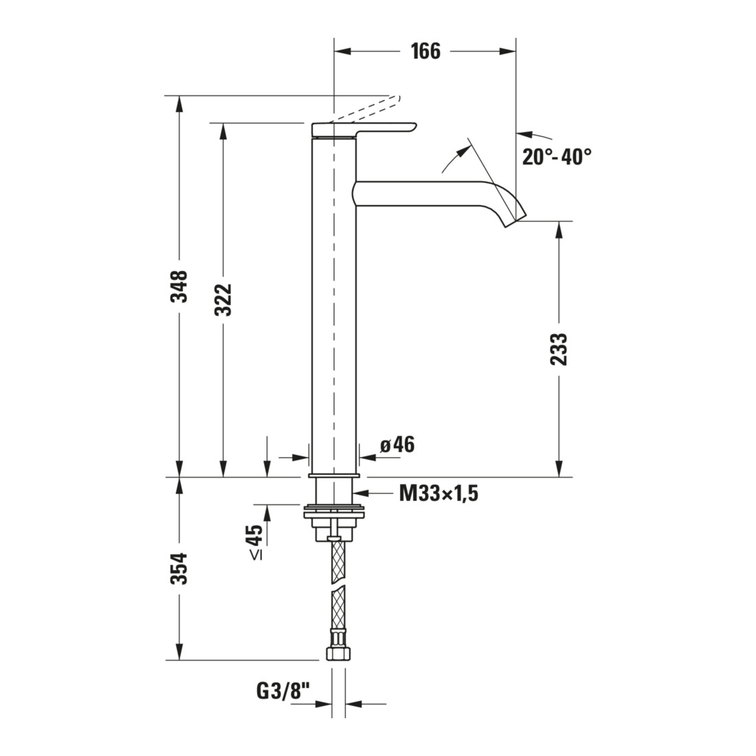 Duravit Waschtisch-Einhebelmischer XL FreshStart + -Flow C.1 Ausl. 166mm, o. Zugst.Abl.Gar., sw matt