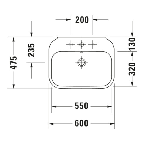 Duravit Waschtisch Happy D.2 60x47,5cm, we, m HL, ÜL, Hahnlochbank