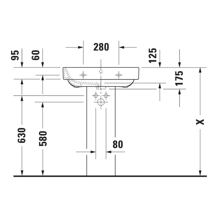 Duravit Waschtisch Happy D.2 60x47,5cm, we, m HL, ÜL, Hahnlochbank
