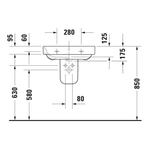 Duravit Waschtisch Happy D.2 60x47,5cm, we, m HL, ÜL, Hahnlochbank