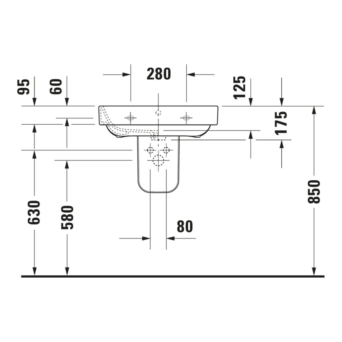Duravit Waschtisch Happy D.2 60x47,5cm, we, m HL, ÜL, Hahnlochbank