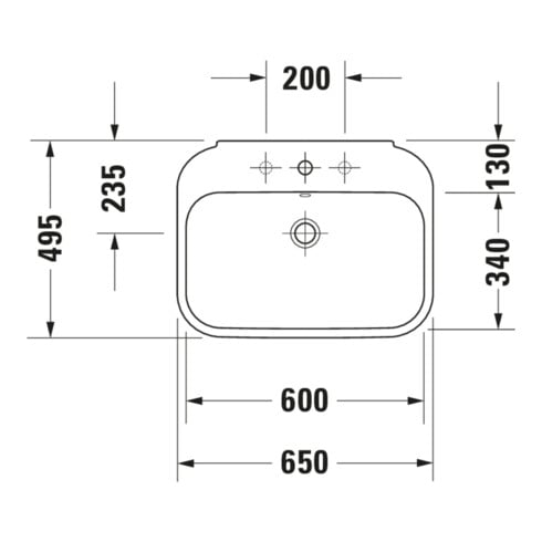 Duravit Waschtisch Happy D.2 65x49,5cm, we, m HL, ÜL, Hahnlochbank