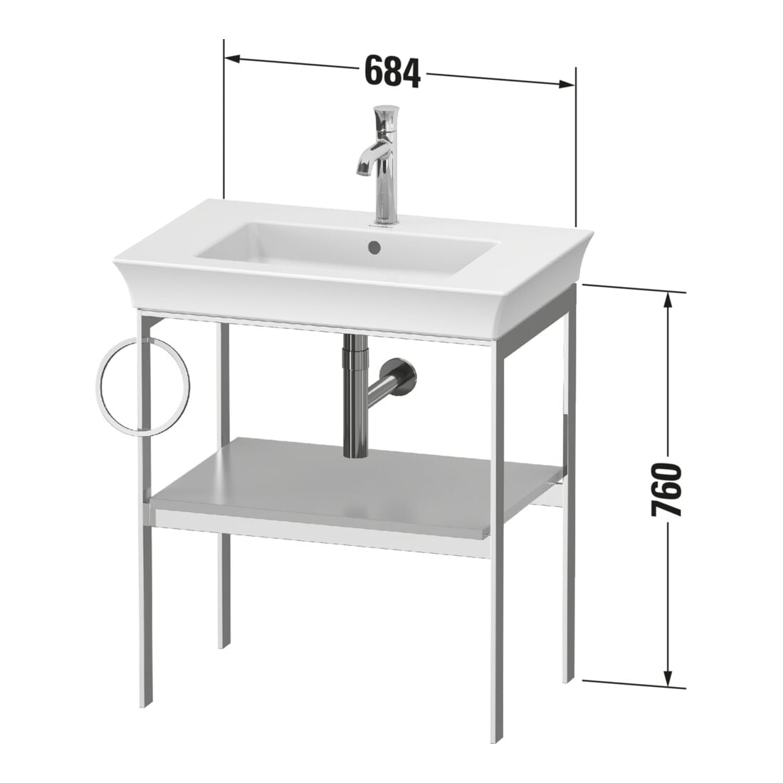 Duravit Waschtisch-Konsole White Tulip 68,4x45cm, Me, bo, HTH re, graph s-matt