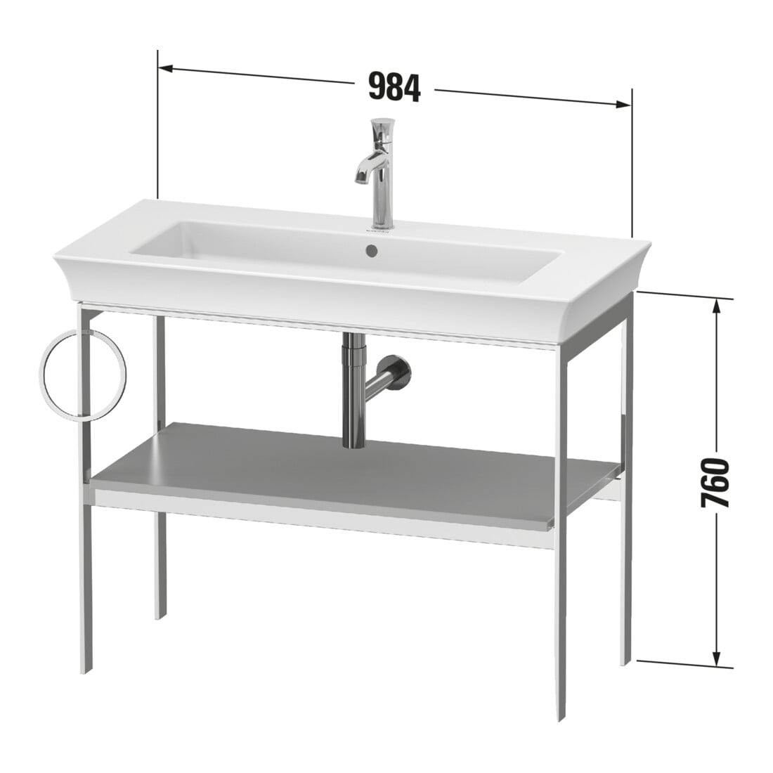 Duravit Waschtisch-Konsole White Tulip 98,4x45cm, Me, bo, HTH re, graph s-matt