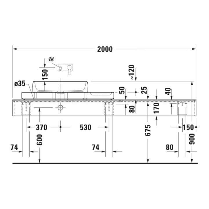 Duravit Waschtisch-Konsolen-Set Qatego 100x41x90cm, mit Konsole, Lavica poliert