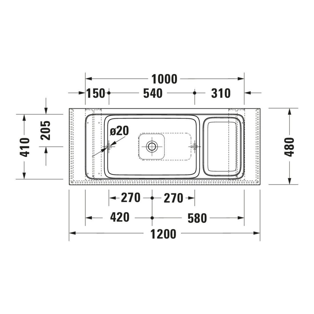 Duravit Waschtisch-Konsolen-Set Qatego 100x41x90cm, mit Konsole, Lavica poliert