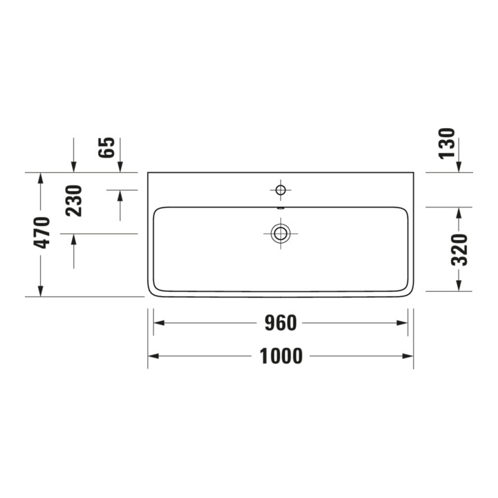 Duravit Waschtisch Qatego 100x47cm, we hgl, m Hahnl., ÜL, Hahnloch