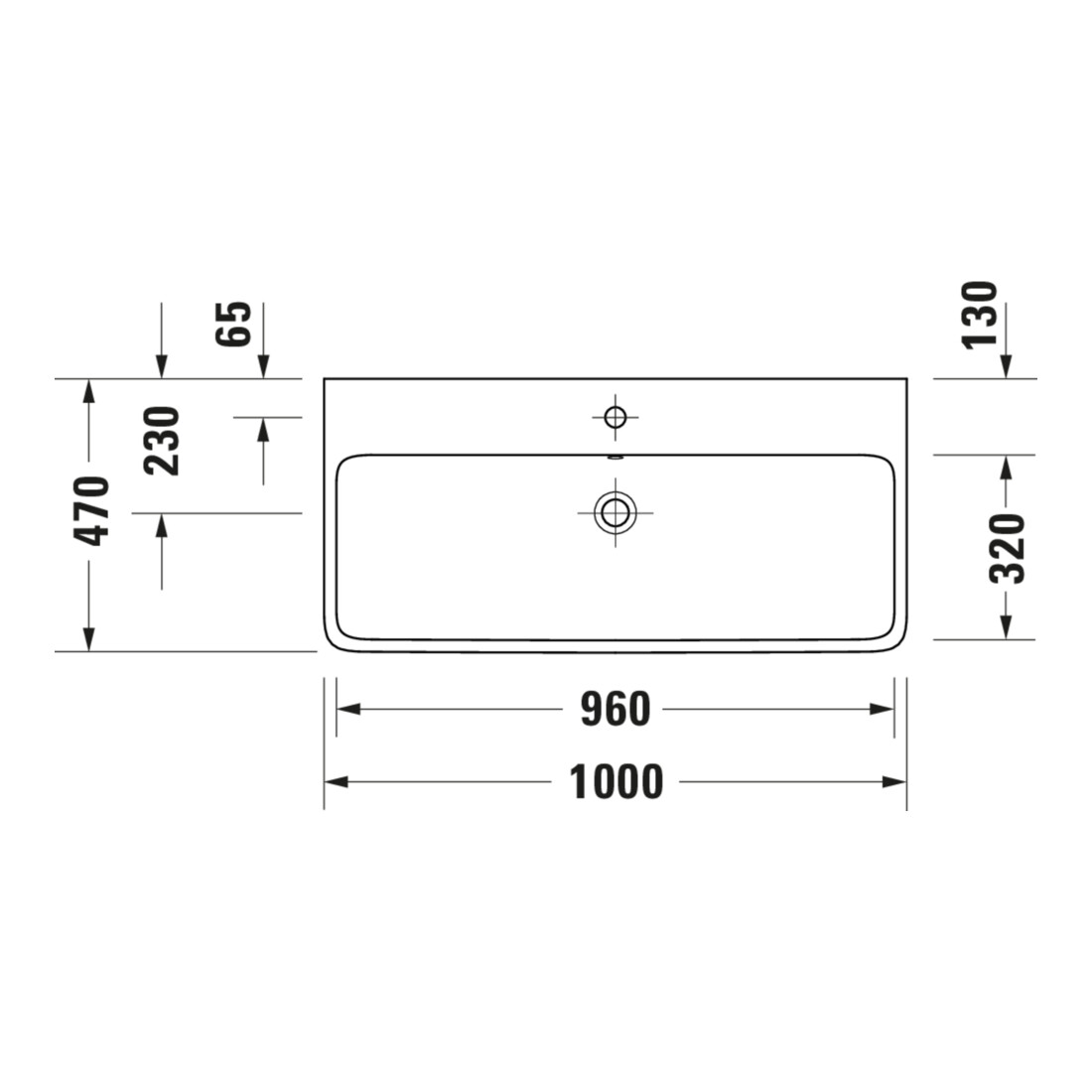Duravit Waschtisch Qatego 100x47cm, we hgl, m Hahnl., ÜL, Hahnloch