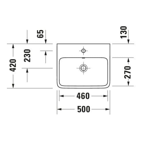 Duravit Waschtisch Qatego 50x42cm, w g, o. Hahnl., m ÜL, Hahnloch