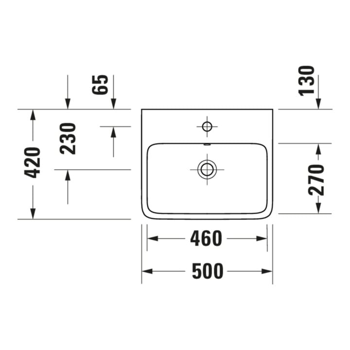Duravit Waschtisch Qatego 50x42cm, w g, o. Hahnl., m ÜL, Hahnloch