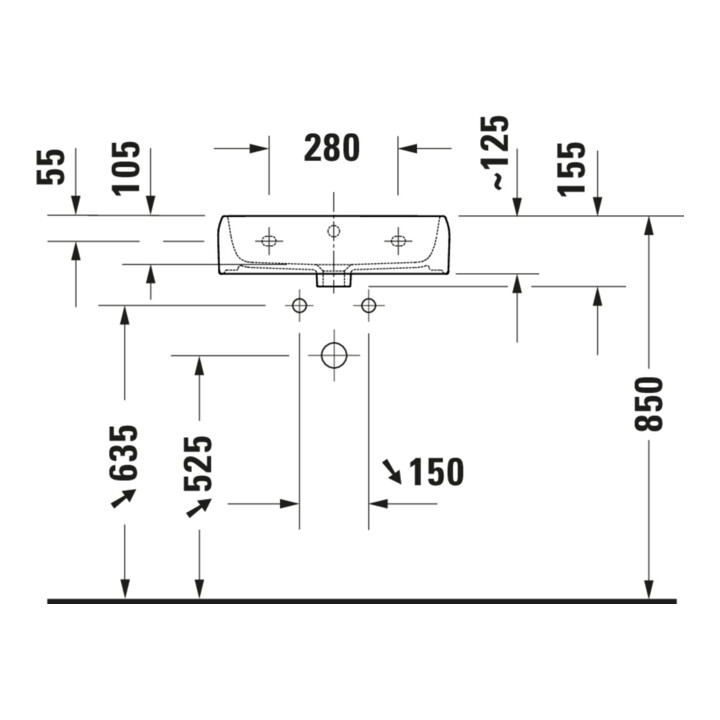 Duravit Waschtisch Qatego 50x42cm, we hgl, m Hahnl., ÜL, Hahnloch