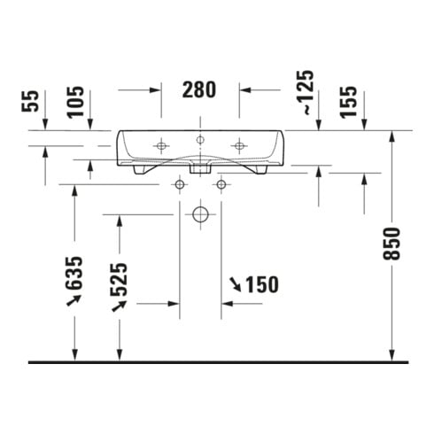 Duravit Waschtisch Qatego 60x47cm, w g, o. Hahnl., m ÜL, Hahnloch