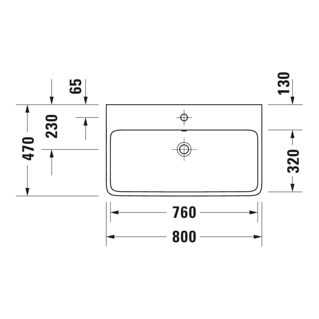 Duravit Waschtisch Qatego 80x47cm, we hgl, m Hahnl., ÜL, Hahnloch