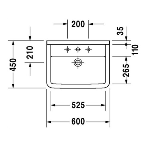 Duravit Waschtisch Starck 3 60x45cm, we WG, m HL, ÜL, Hahnlochbank