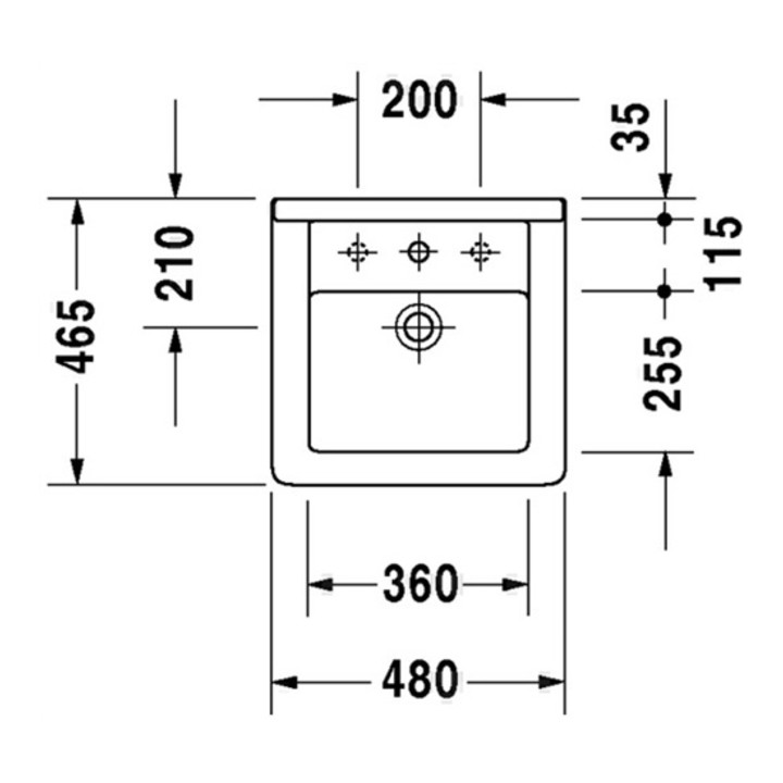 Duravit Waschtisch STARCK 3 mit Überlauf, Hahnlochbank, 480 x 465 mm, 1 Hahnloch weiß
