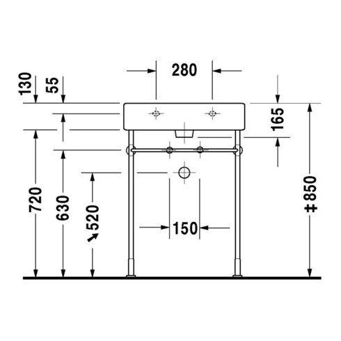 Duravit Waschtisch VERO mit Überlauf, Hahnlochbank, 600 x 470 mm 1 Hahnloch weiß