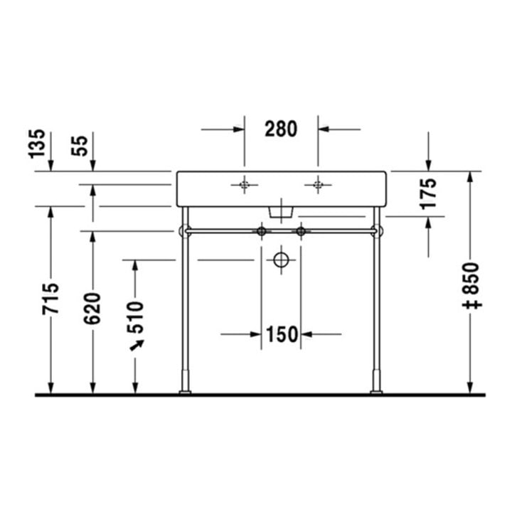 Duravit Waschtisch VERO mit Überlauf, Hahnlochbank, 800 x 470 mm 3 Hahnlöcher weiß
