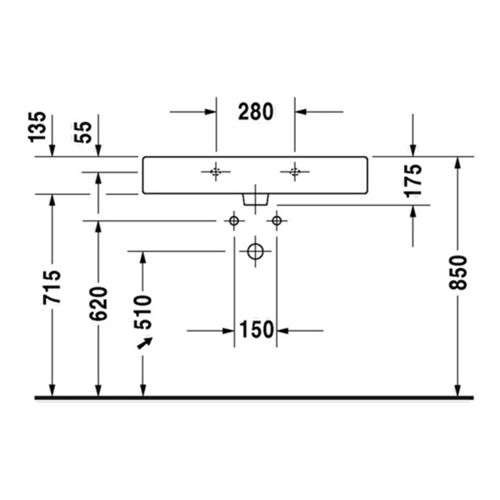 Duravit Waschtisch VERO mit Überlauf, Hahnlochbank, 800 x 470 mm 3 Hahnlöcher weiß