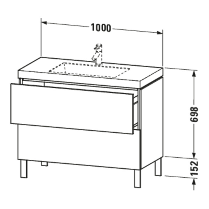 Duravit Waschtischunterschrank c-bonded L-Cube 100x48cm, 1 HL, E s, 2 Ausz., bodensteh.