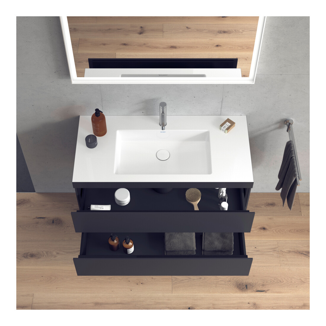 Duravit Waschtischunterschrank c-bonded L-Cube 100x48cm, 1 HL, gra ma, 2 Schub., wandhängend