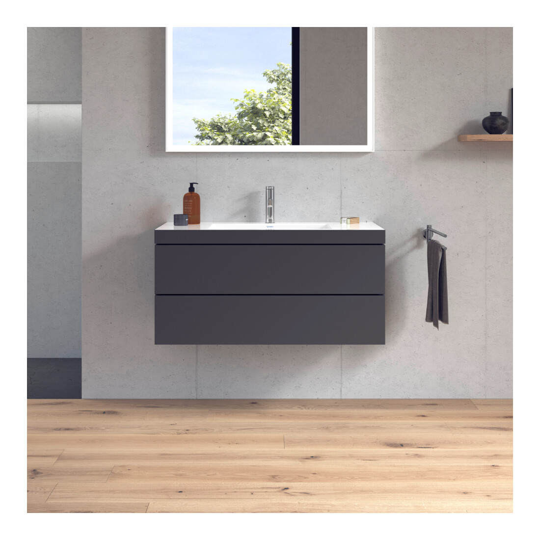 Duravit Waschtischunterschrank c-bonded L-Cube 100x48cm, 1 HL, gra ma, 2 Schub., wandhängend