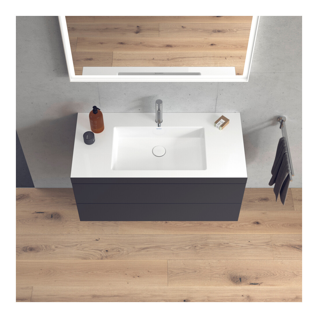 Duravit Waschtischunterschrank c-bonded L-Cube 100x48cm, 1 HL, gra ma, 2 Schub., wandhängend