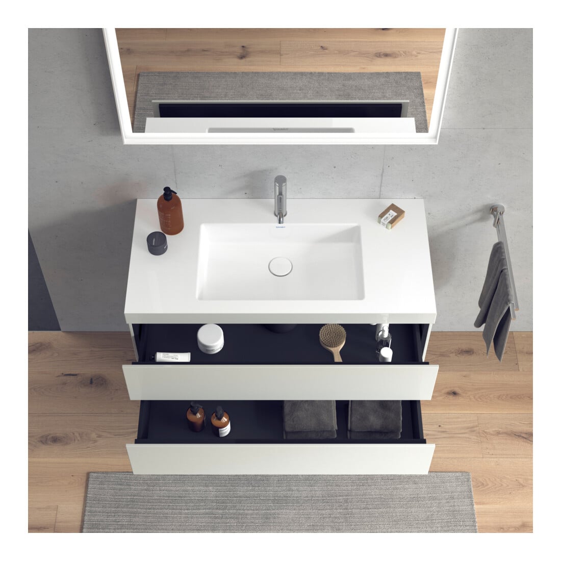 Duravit Waschtischunterschrank c-bonded L-Cube 100x48cm, 1 HL, we. hgl, 2 Schub., wandhängend