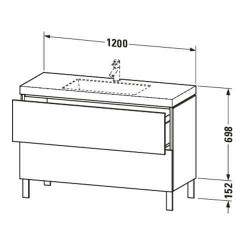 Duravit Waschtischunterschrank c-bonded L-Cube 120x48cm, 1 HL, E N, 2 Ausz., bodensteh.
