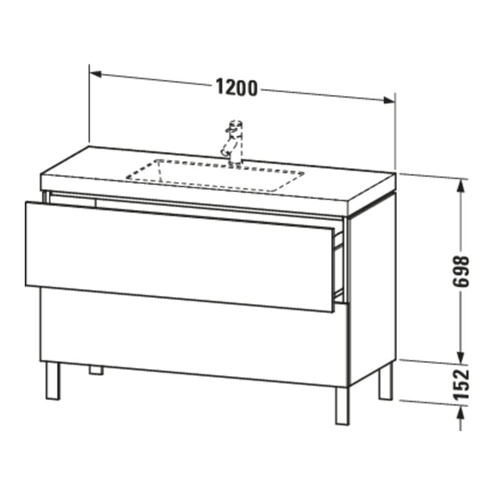 Duravit Waschtischunterschrank c-bonded L-Cube 120x48cm, 1 HL, Ei marm., 2 Ausz., steh.