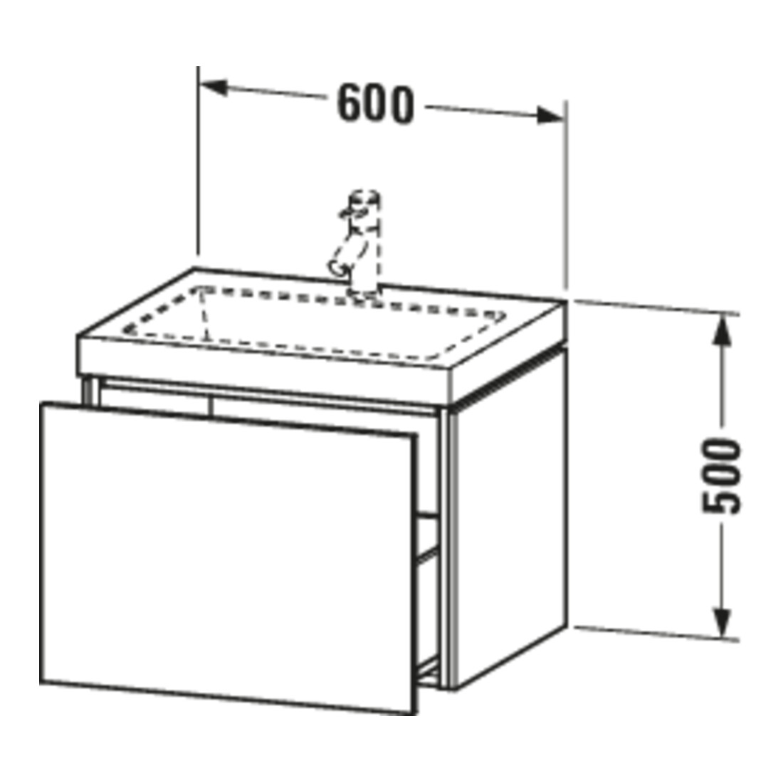 Duravit Waschtischunterschrank c-bonded L-Cube 60x48cm, o HL, gra matt, 1 Ausz., wandhängend
