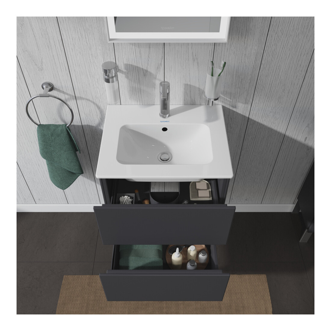 Duravit Waschtischunterschrank Compact L-Cube 52x42,1x55cm, 2 Schubk., wandhängend, graph ma