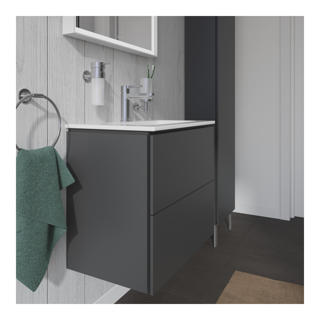 Duravit Waschtischunterschrank Compact L-Cube 62x39,1cm, graph ma, 2 Schub., wandhängend