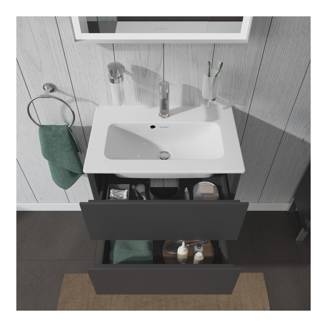 Duravit Waschtischunterschrank Compact L-Cube 62x39,1cm, graph ma, 2 Schub., wandhängend