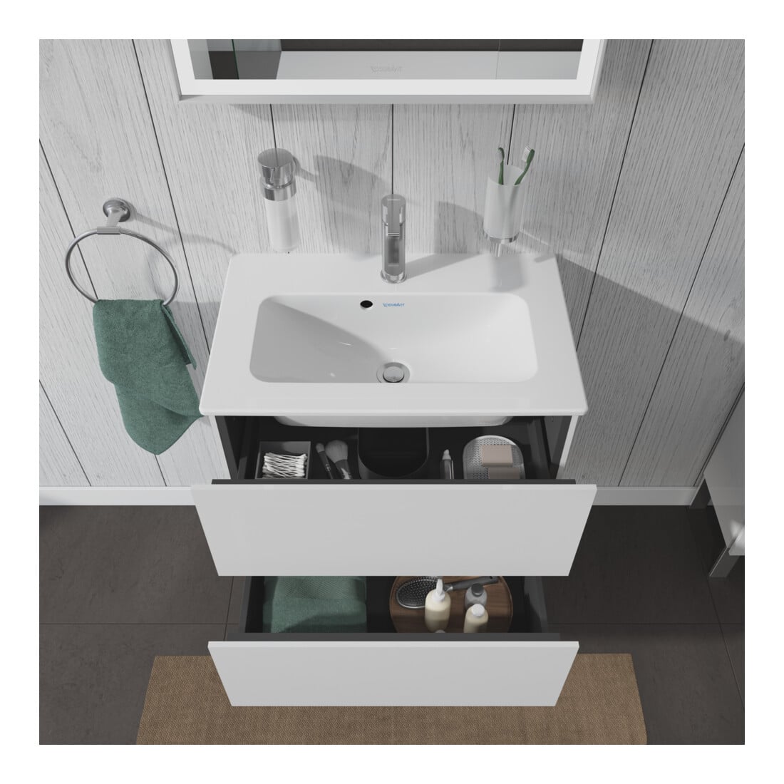 Duravit Waschtischunterschrank Compact L-Cube 62x39,1cm, we. hgl, 2 Schub., wandhängend