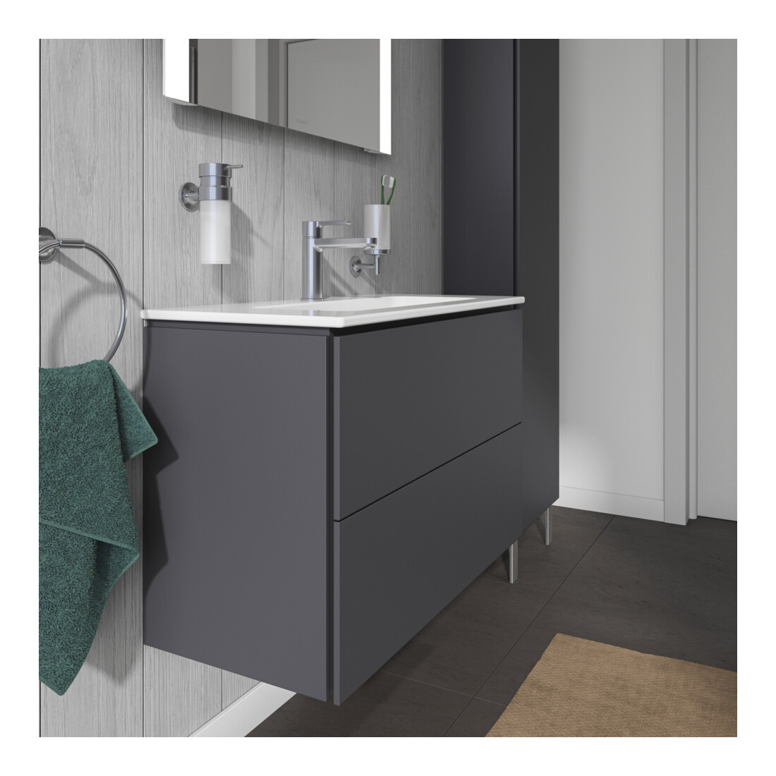 Duravit Waschtischunterschrank Compact L-Cube 82x39,1cm, graph ma, 2 Schub., wandhängend