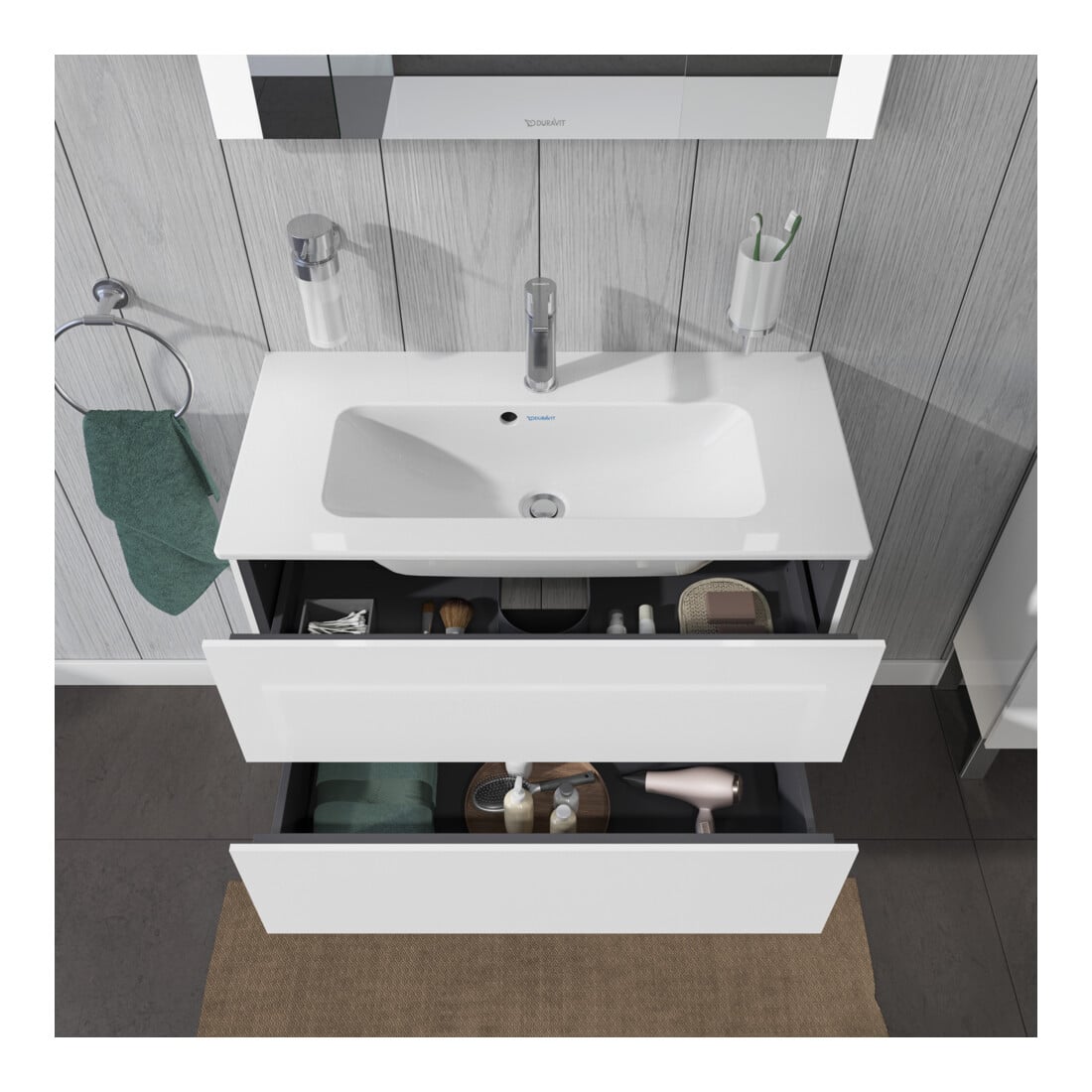 Duravit Waschtischunterschrank Compact L-Cube 82x39,1cm, we. hgl, 2 Schub., wandhängend