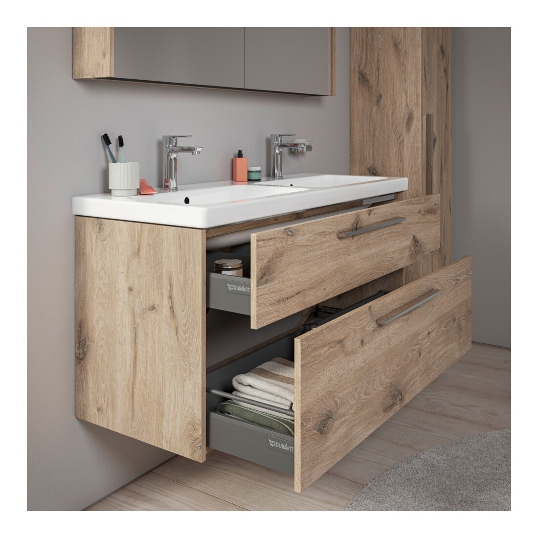Duravit Waschtischunterschrank D-Code 118,4x55,5x46cm, 2 L, S, E Marmor, G chr
