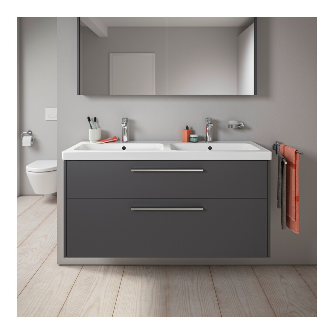 Duravit Waschtischunterschrank D-Code 118,4x55,5x46cm, 2 L, S, gra ma, Gr. chr