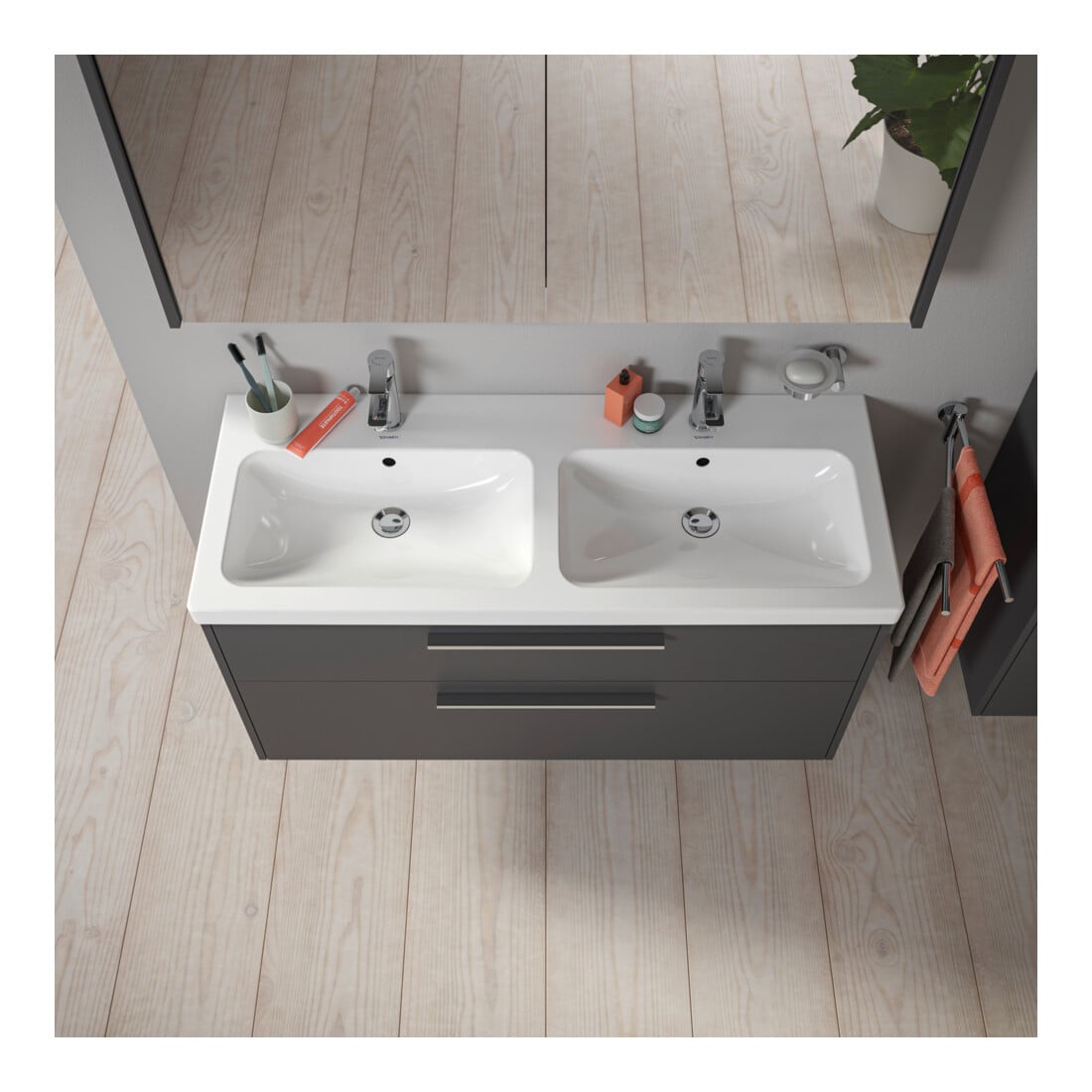 Duravit Waschtischunterschrank D-Code 118,4x55,5x46cm, 2 L, S, gra ma, Gr. chr