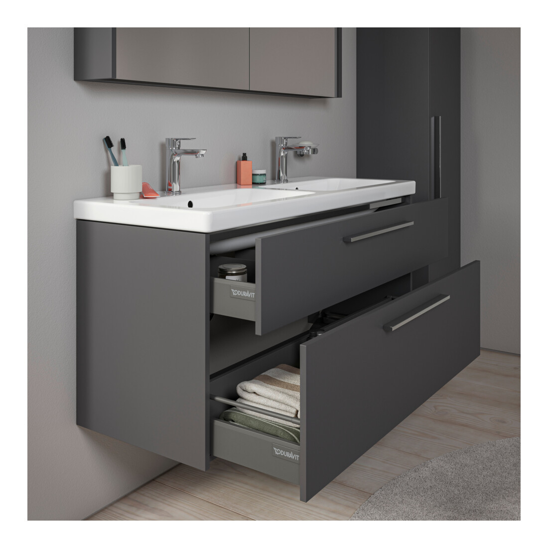 Duravit Waschtischunterschrank D-Code 118,4x55,5x46cm, 2 L, S, gra ma, Gr. chr