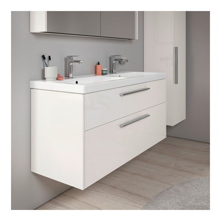 Duravit Waschtischunterschrank D-Code 118,4x55,5x46cm, 2 L, S, w hgl, Gr. chr