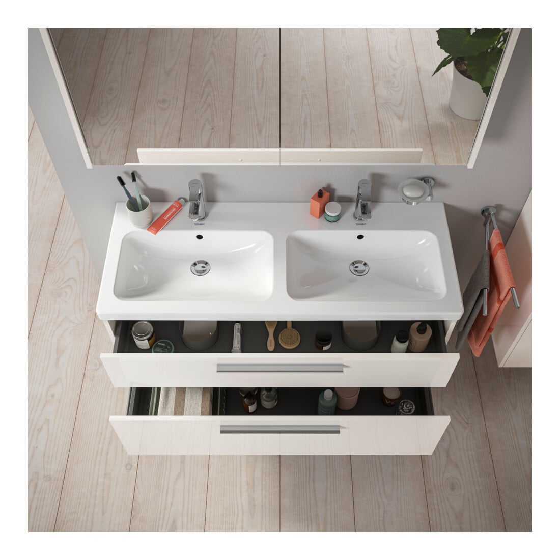 Duravit Waschtischunterschrank D-Code 118,4x55,5x46cm, 2 L, S, w hgl, Gr. chr