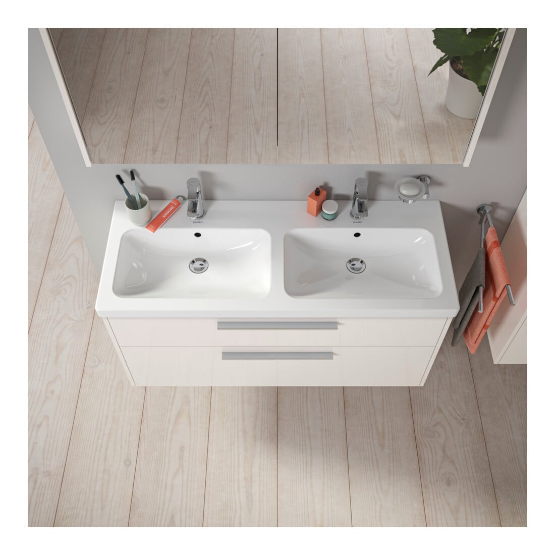 Duravit Waschtischunterschrank D-Code 118,4x55,5x46cm, 2 L, S, w hgl, Gr. chr