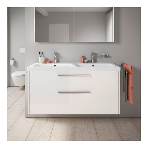 Duravit Waschtischunterschrank D-Code 118,4x55,5x46cm, 2 L, S, w hgl, Gr. chr